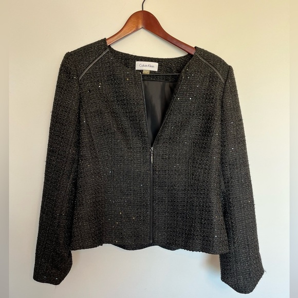 Calvin Klein Black Blazer Sequins Tailored Suit Jacket size 12 - Picture 3 of 7